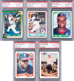 1990s Assorted Brands MLB All-Star PSA GEM MT 10 Rookie Card Collection (5) Including Chipper Jones, Frank Thomas, & Sosa